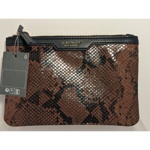 Le Bon Marche Rive Gauche Brown Snakeskin Zippered Pouch Clutch Bag